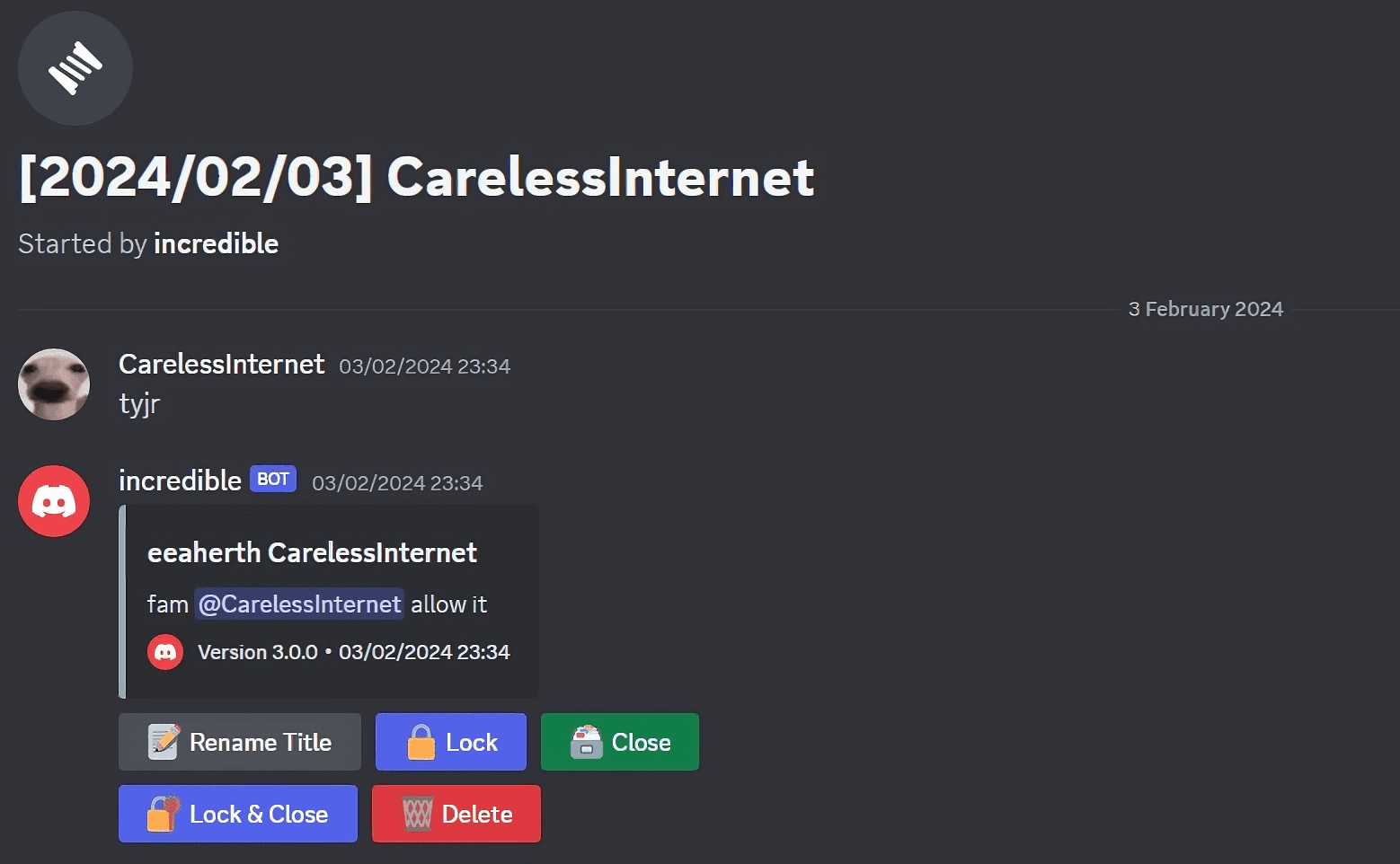 Bild på meddelandet och tråden för automatiska trådar.