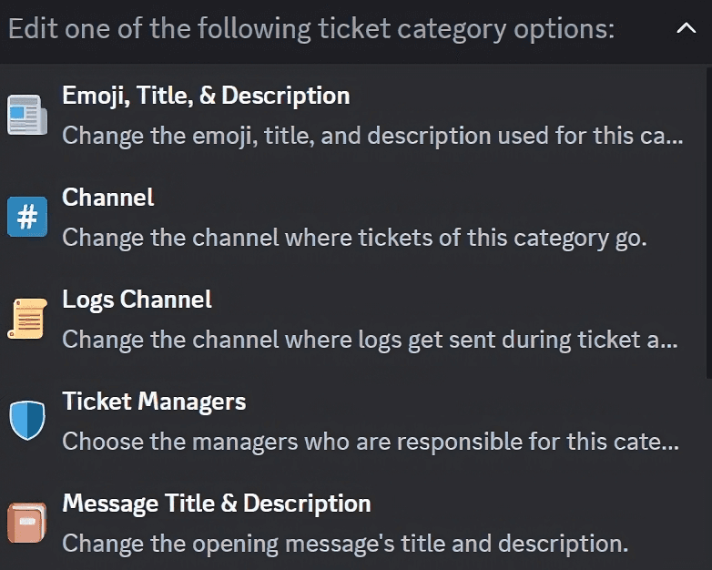 Bild på menyn för att redigera trådstödbiljetter.
